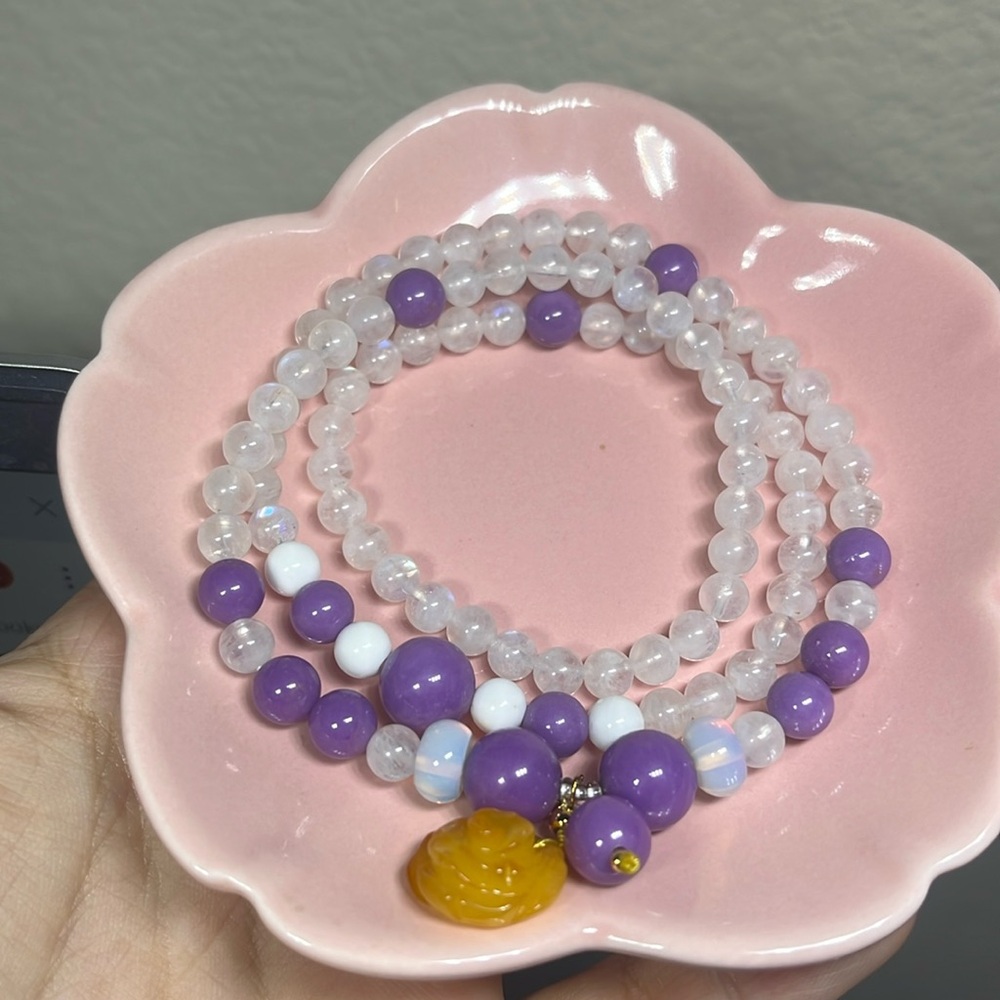 Moonstone & Purple Phosphosiderite Beaded Bracelet